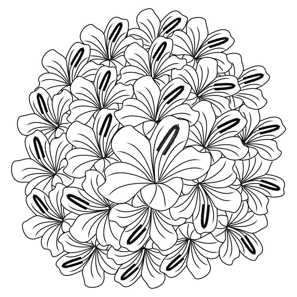 chinese hibiscus flower hand drawn coloring page illustration with line art on isolated background vector