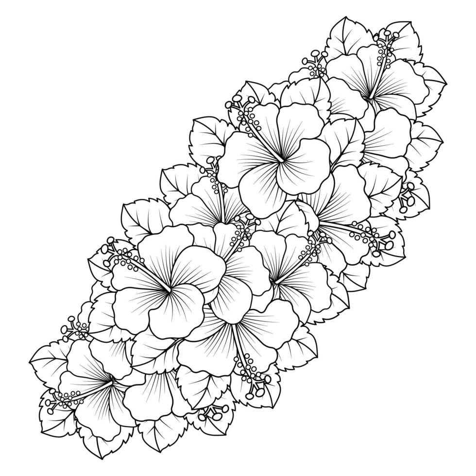 rose of sharon flower coloring page illustration with line art stroke of black and white hand drawn vector