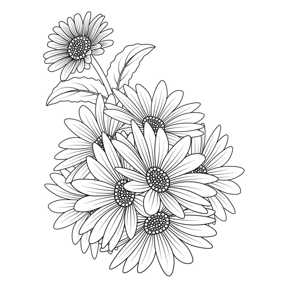 daisy flower daisies outline vector design in detailed line art coloring page