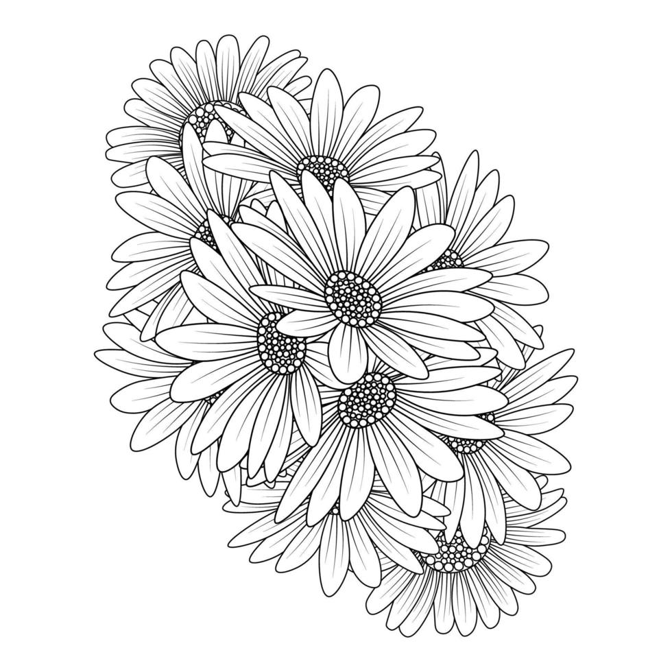 daisy flower daisies outline vector design in detailed line art coloring page