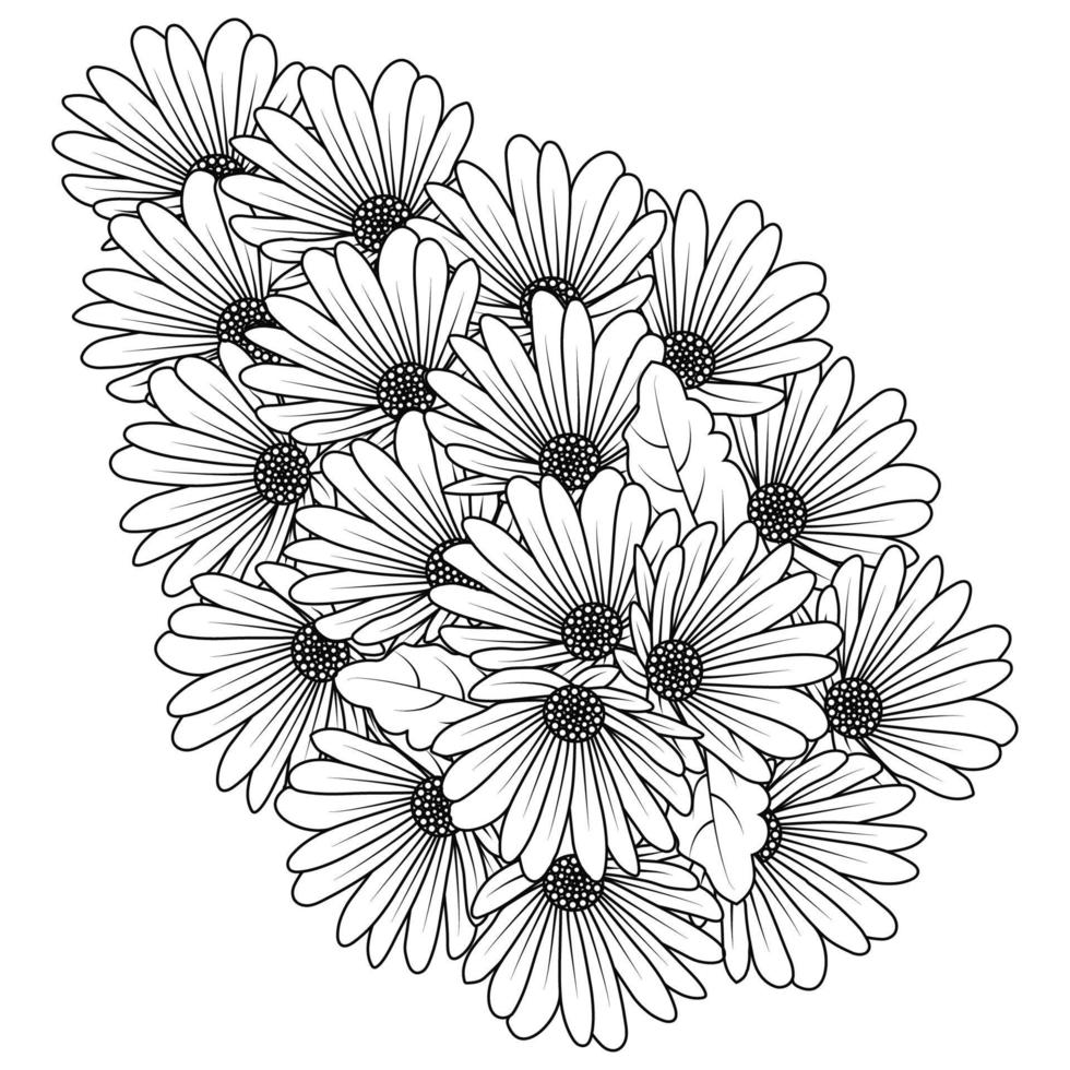 daisy flower daisies outline vector design in detailed line art coloring page