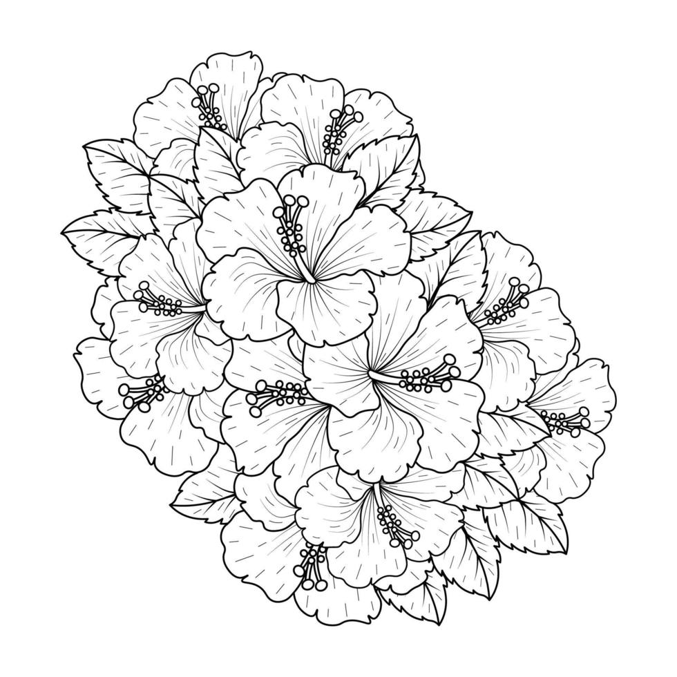 common hibiscus flower outline blossoming petal or rose mallow flowers coloring page vector