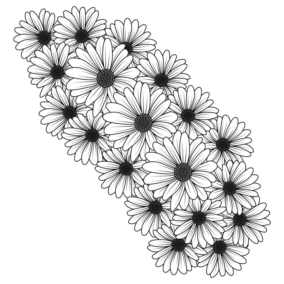 daisy flower daisies outline vector design in detailed line art coloring page