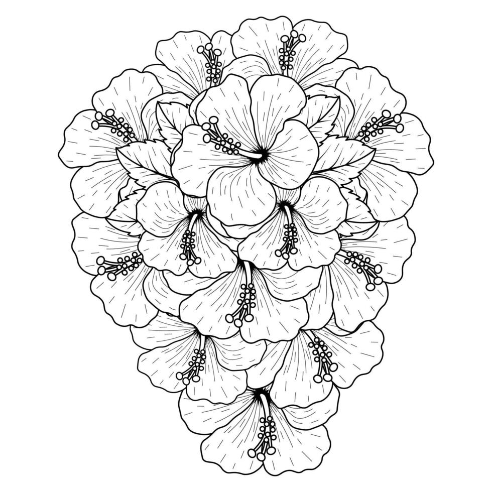 common hibiscus flower outline blossoming petal or rose mallow flowers coloring page vector