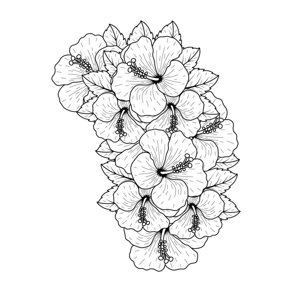 common hibiscus flower outline blossoming petal or rose mallow flowers coloring page vector