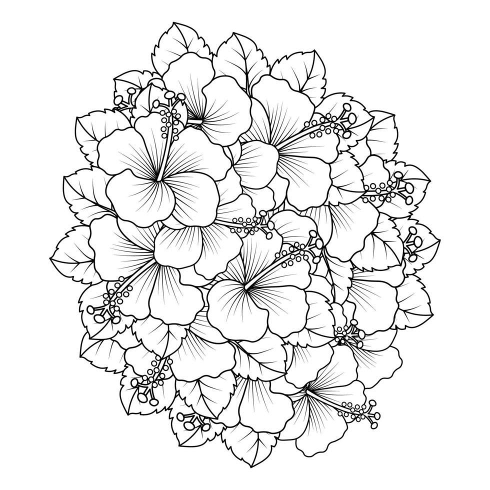 rose of sharon flower coloring page illustration with line art stroke of black and white hand drawn vector