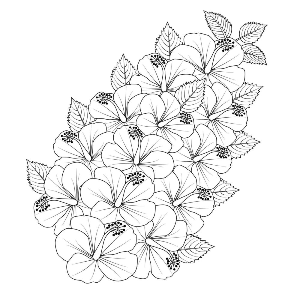 rose of sharon flower coloring page illustration with line art stroke of black and white hand drawn vector