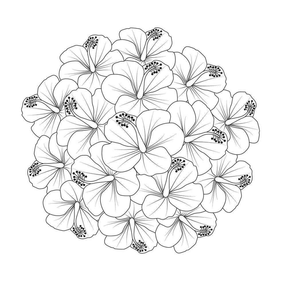 rose of sharon flower coloring page illustration with line art stroke of black and white hand drawn vector