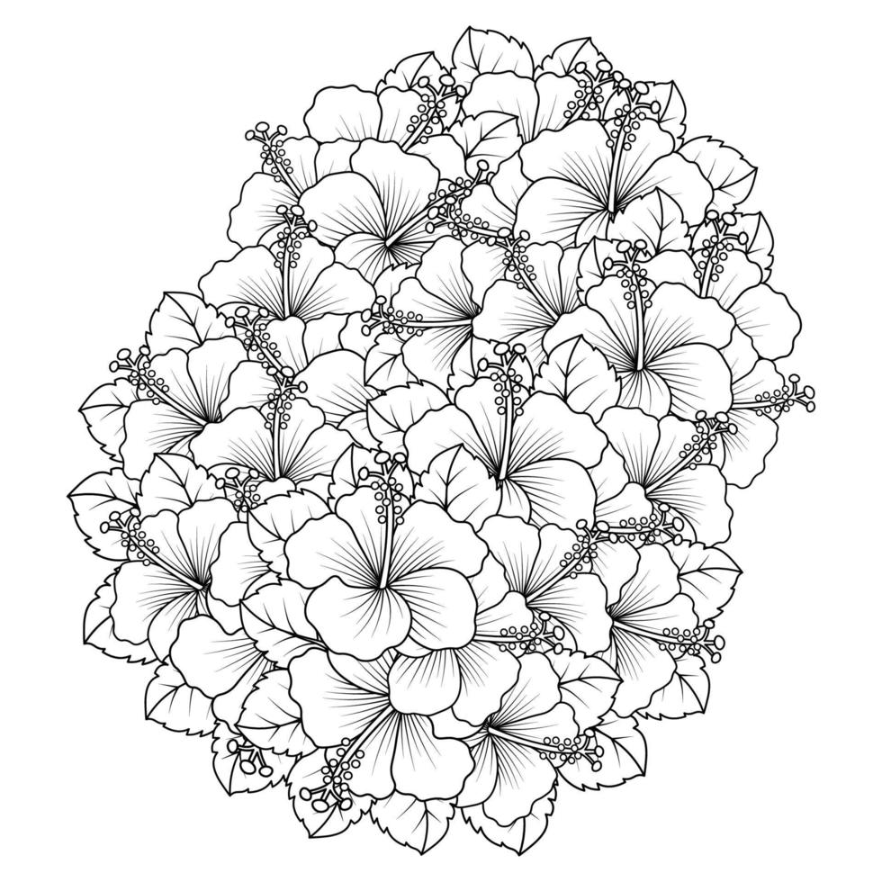 rose of sharon flower coloring page illustration with line art stroke of black and white hand drawn vector