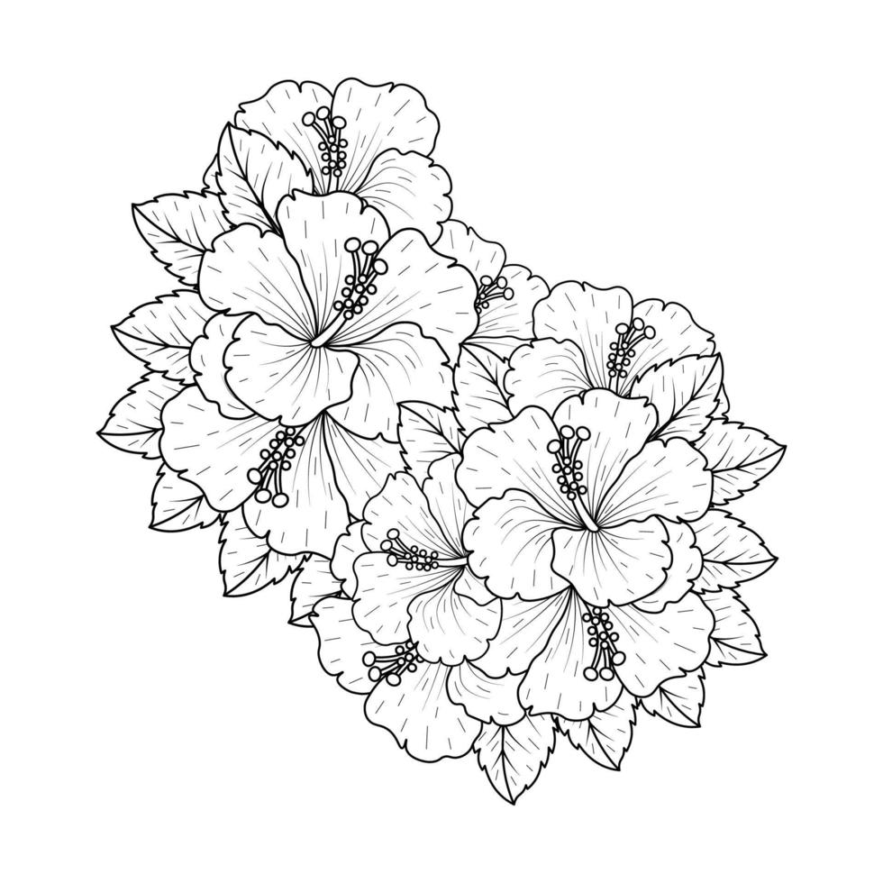 common hibiscus flower outline blossoming petal or rose mallow flowers coloring page vector