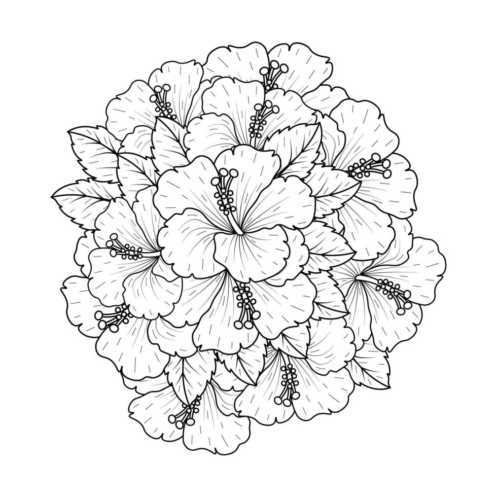 common hibiscus flower outline blossoming petal or rose mallow flowers coloring page vector