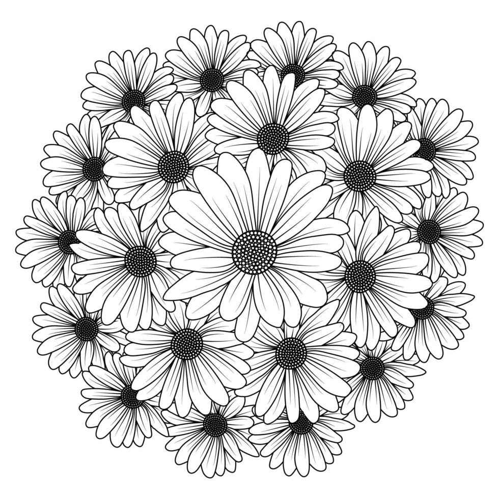 daisy flower daisies outline vector design in detailed line art coloring page