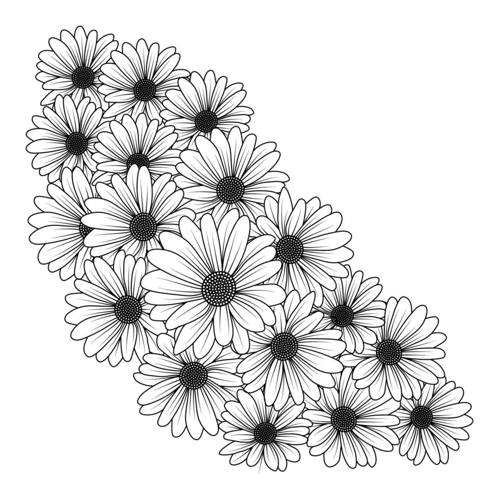 daisy flower daisies outline vector design in detailed line art coloring page