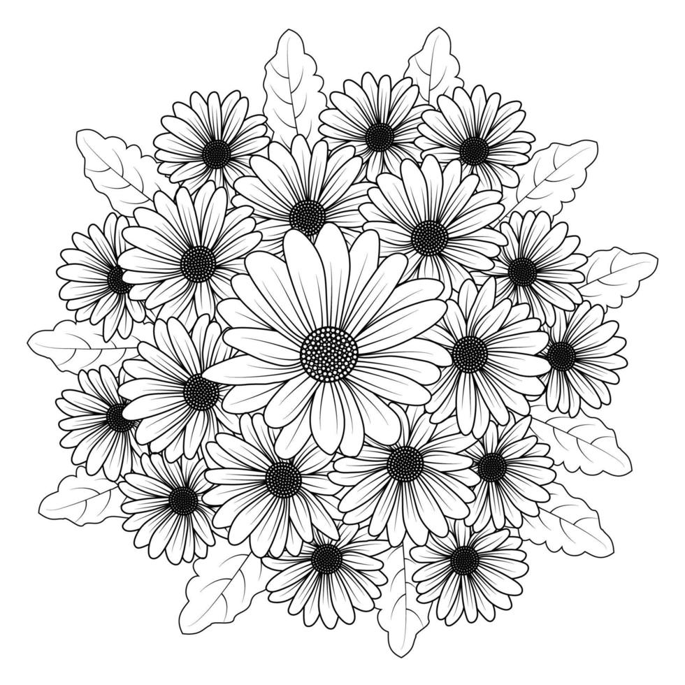 daisy flower daisies outline vector design in detailed line art coloring page