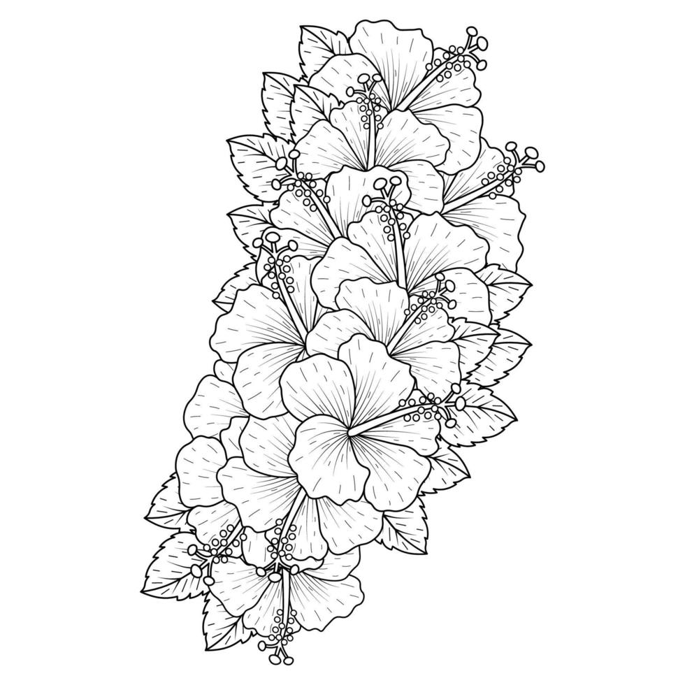 common hibiscus flower outline blossoming petal or rose mallow flowers coloring page vector