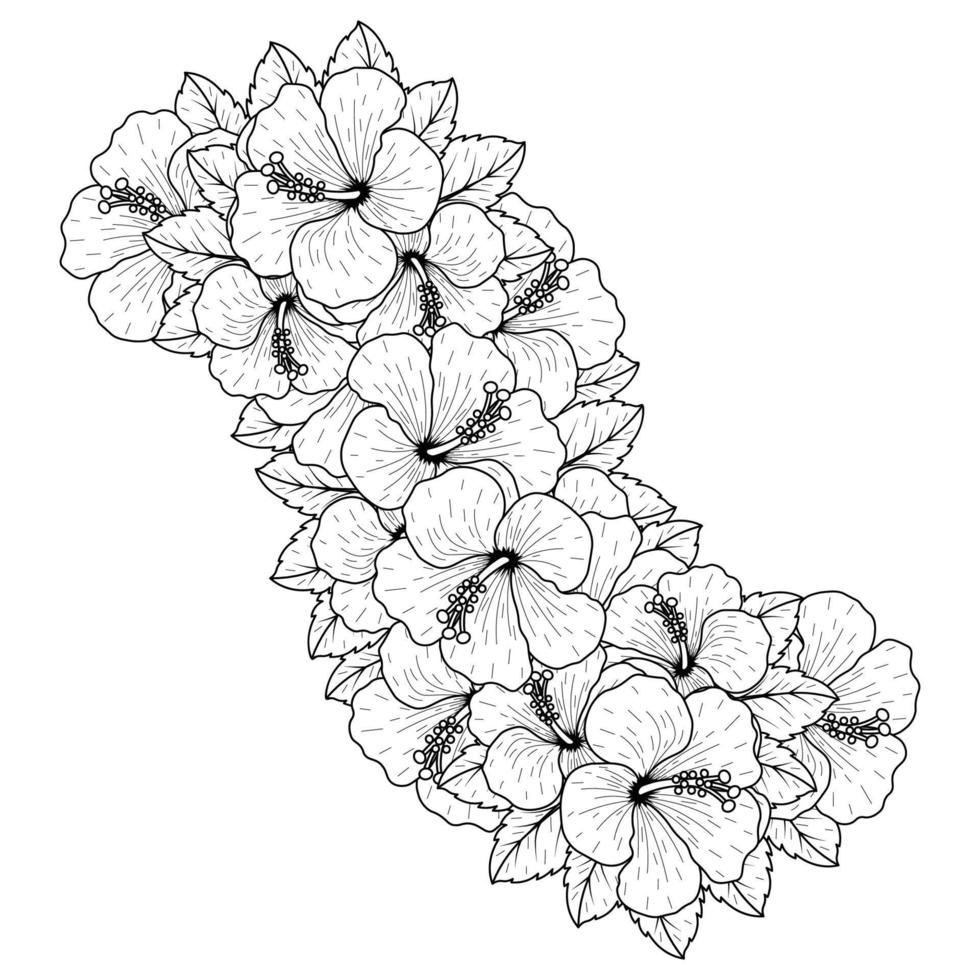 common hibiscus flower outline blossoming petal or rose mallow flowers coloring page vector