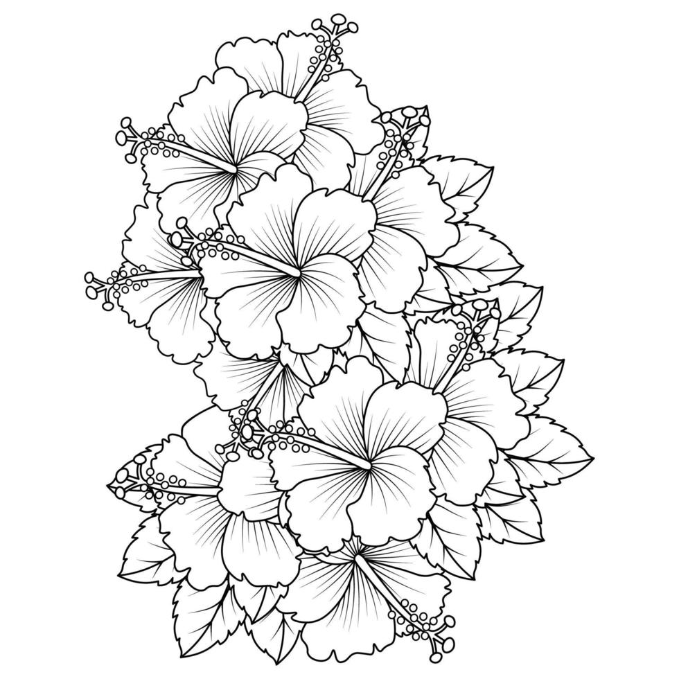 common hibiscus flower outline blossoming petal or rose mallow flowers coloring page vector