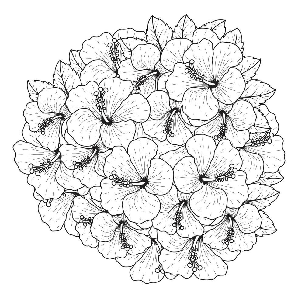 common hibiscus flower outline blossoming petal or rose mallow flowers coloring page vector