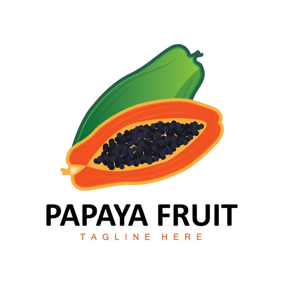 Papaya Logo Design, Vitamin Fruit Vector, Fruit Product Brand Illustration Icon vector