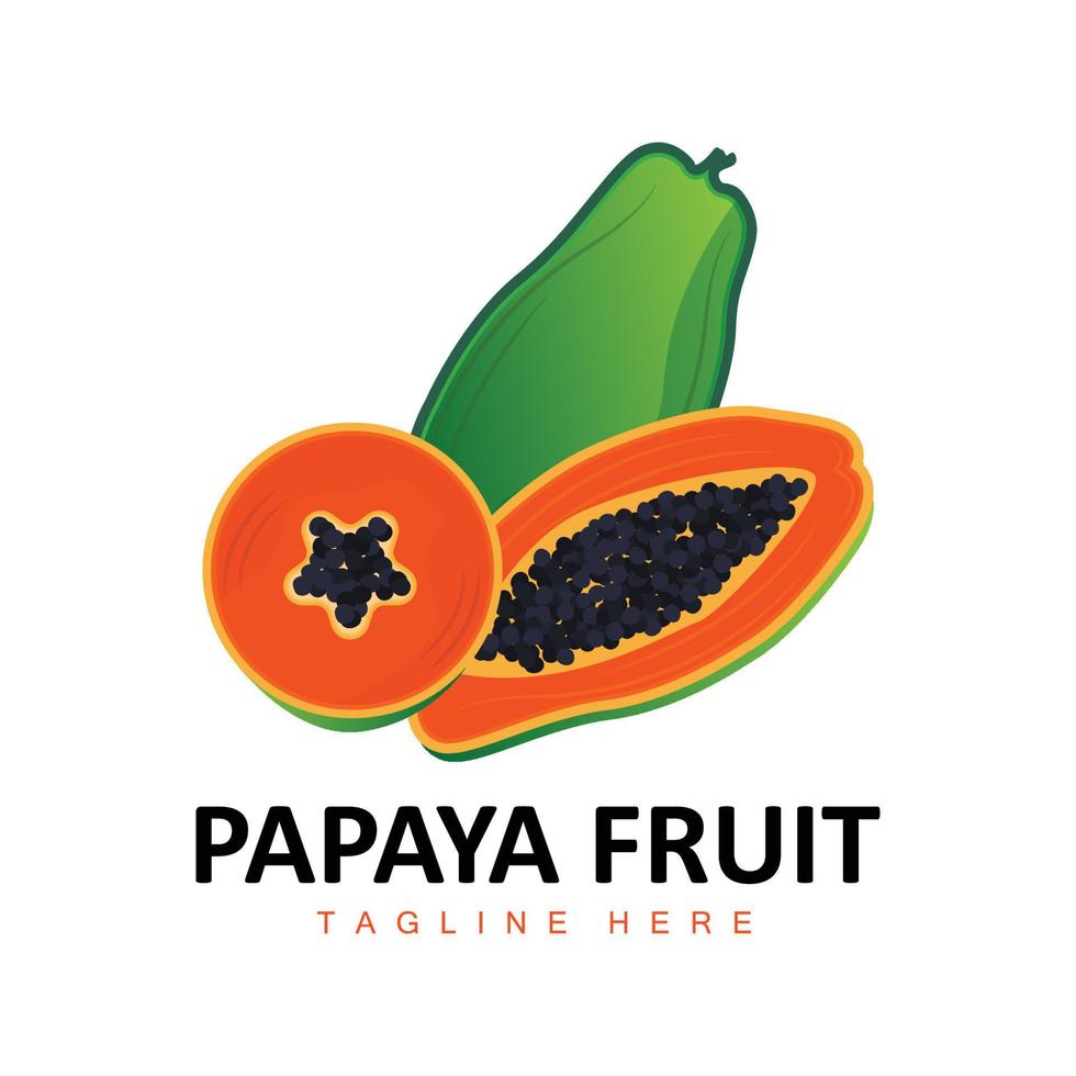 diseño de logotipo de papaya, vector de fruta de vitamina, icono de ilustración de marca de producto de fruta