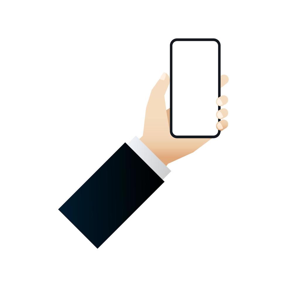 la mano del hombre de negocios sosteniendo un teléfono inteligente, vector. vector