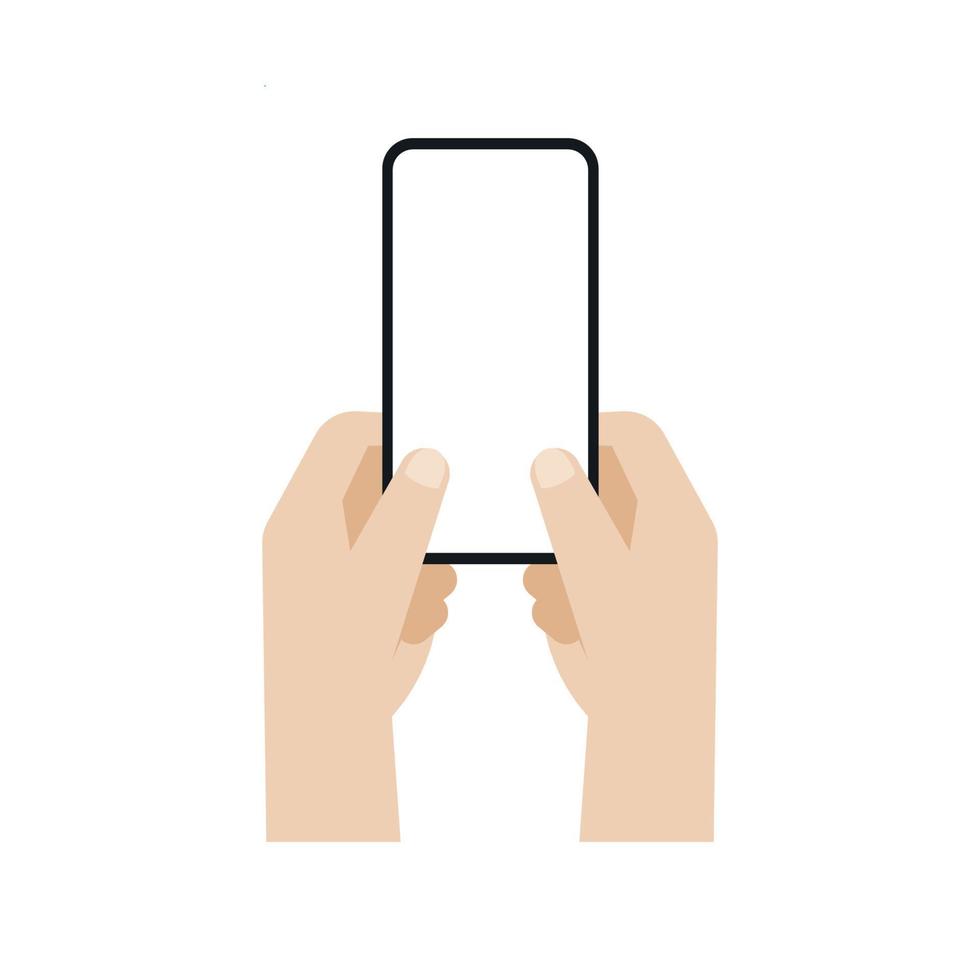 Two hands holding a smartphone in vertical, mockup of playing games on a smartphone, Vector. vector