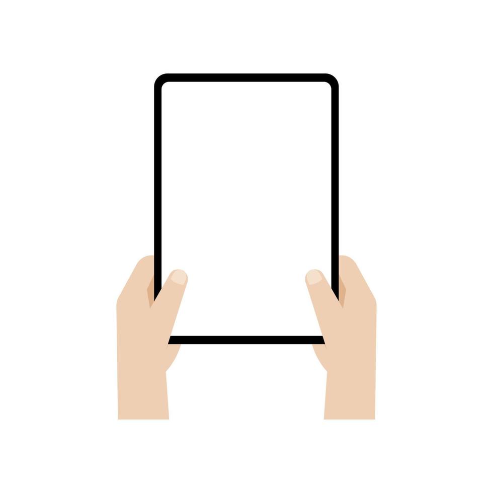Two hands holding a big screen tablet in vertical, mockup of playing games on a tablet, Vector. vector