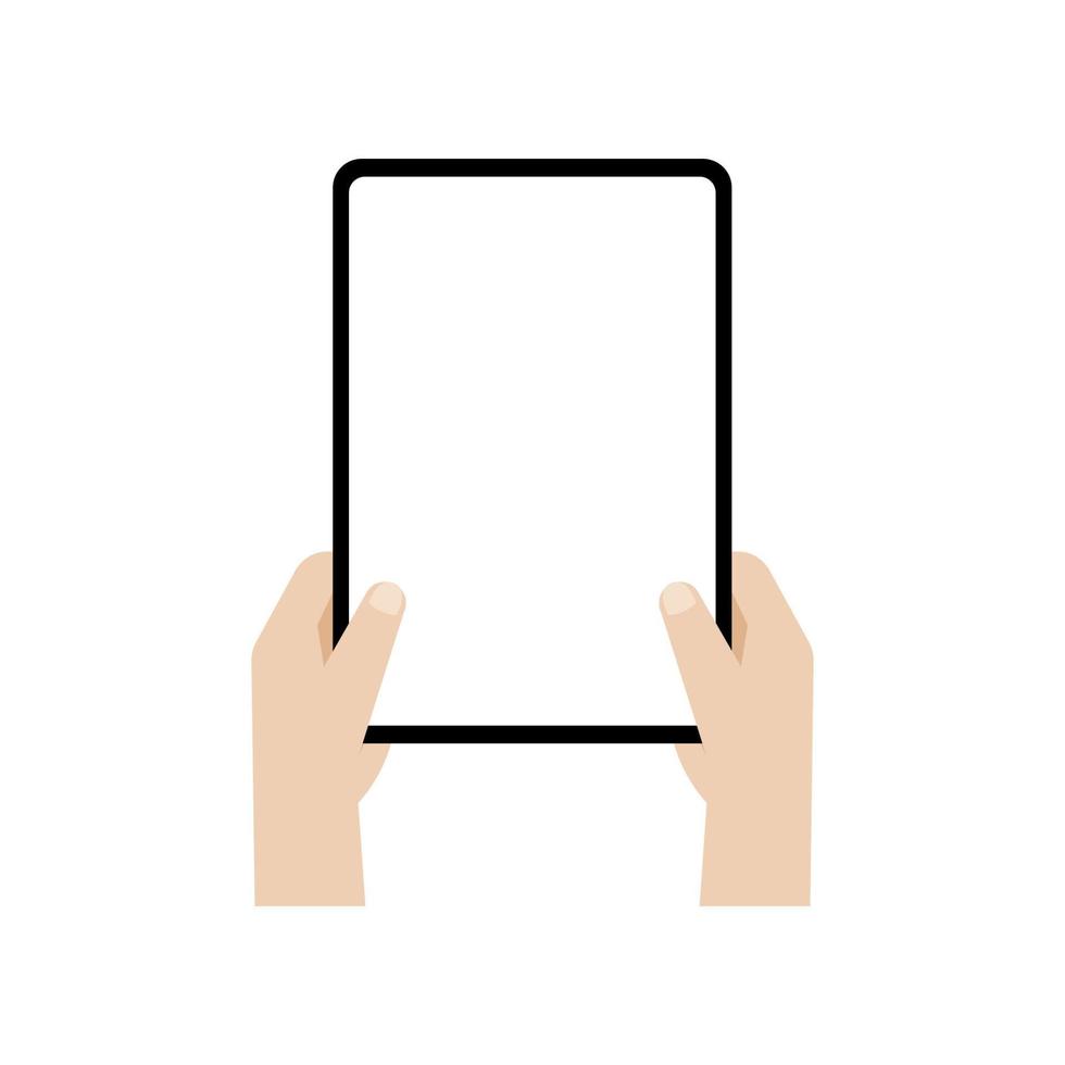 Two hands holding a big screen tablet in vertical, mockup of playing games on a tablet, Vector. vector