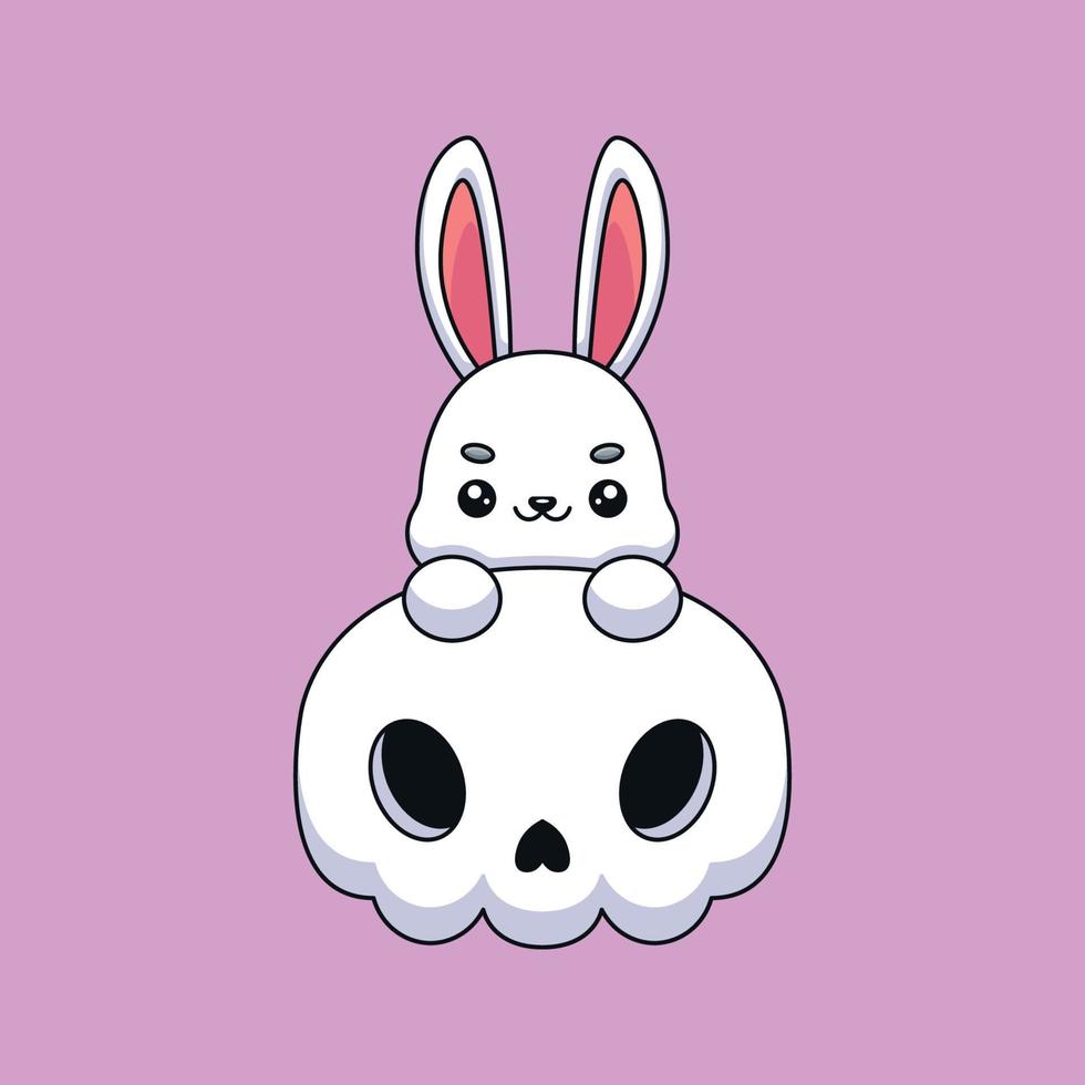 lindo cráneo conejo halloween dibujos animados mascota garabato arte