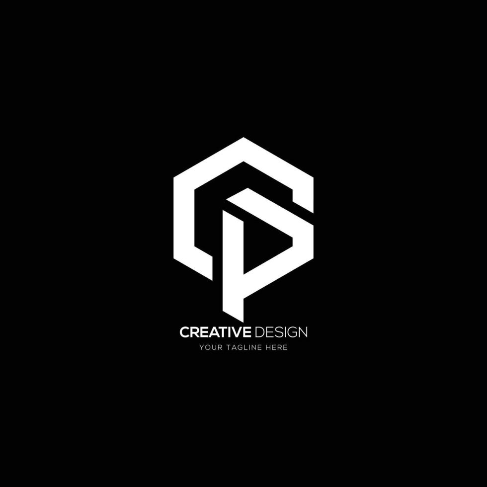 C P creative letter hexagon monogram logo vector