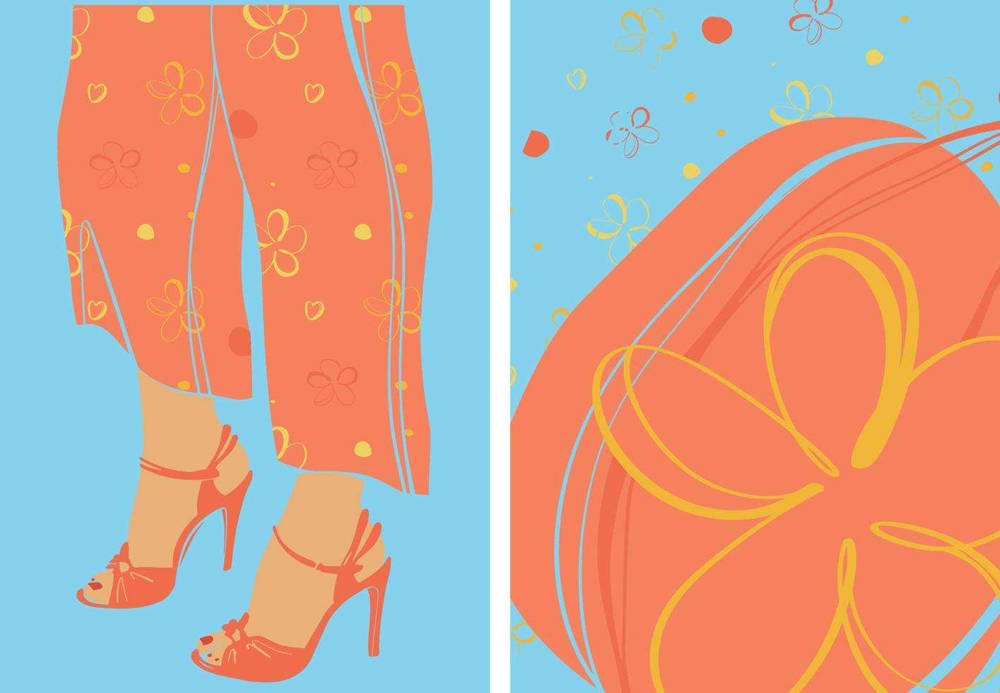 Set of fashion posters with female legs in sandals with heels. vector