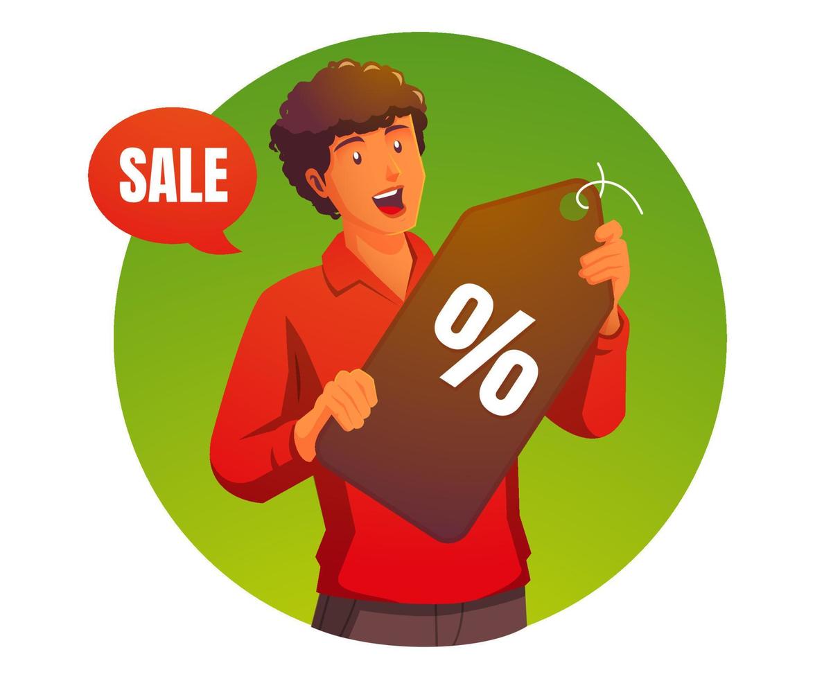 a man carries a sale discount label vector