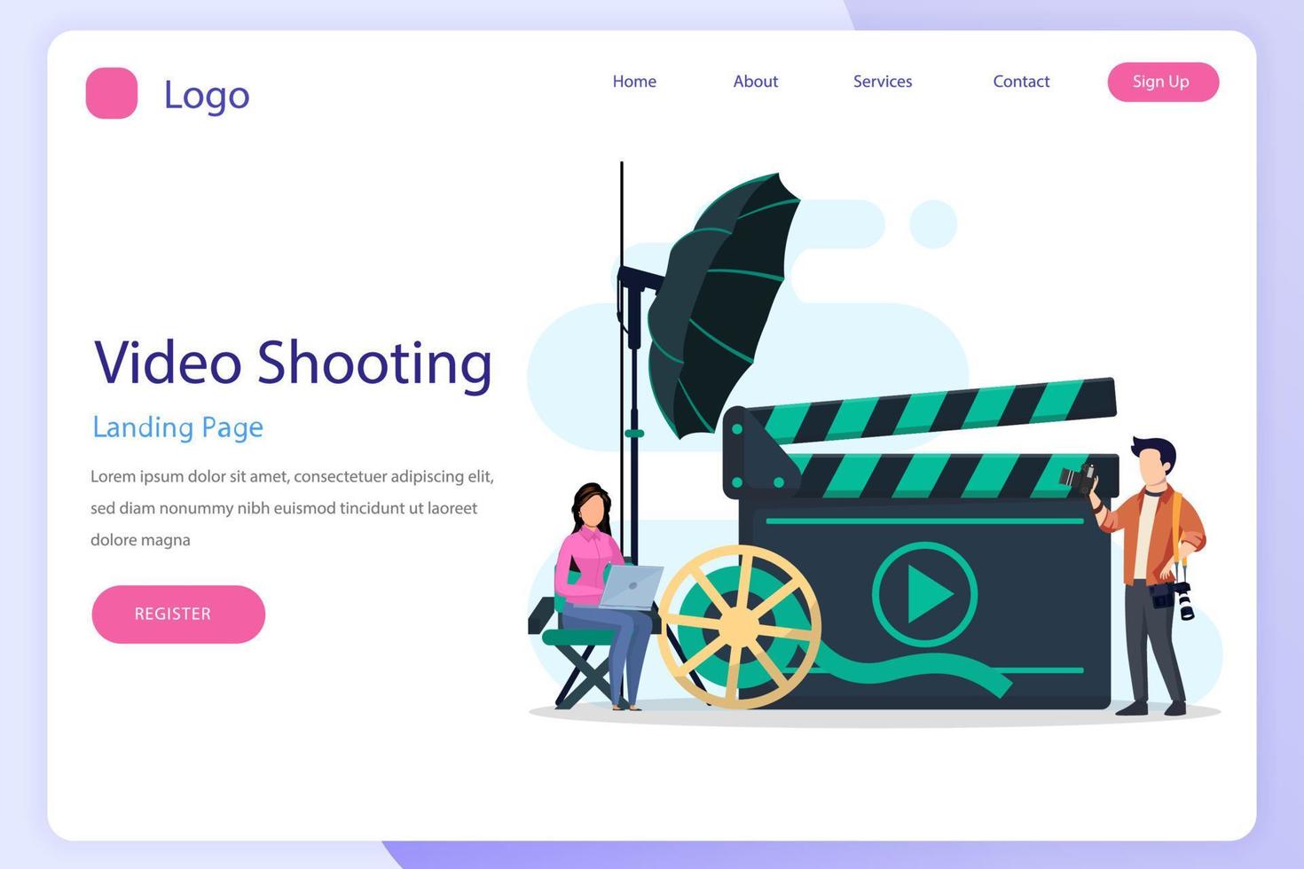 Video shooting concept landing page website flat vector template