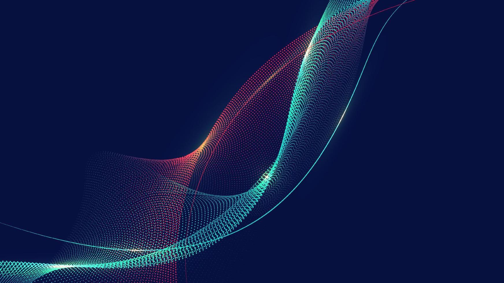 Abstract technology futuristic concept blue and red neon colors wave lines and dots particles with lighting effect on dark blue background vector