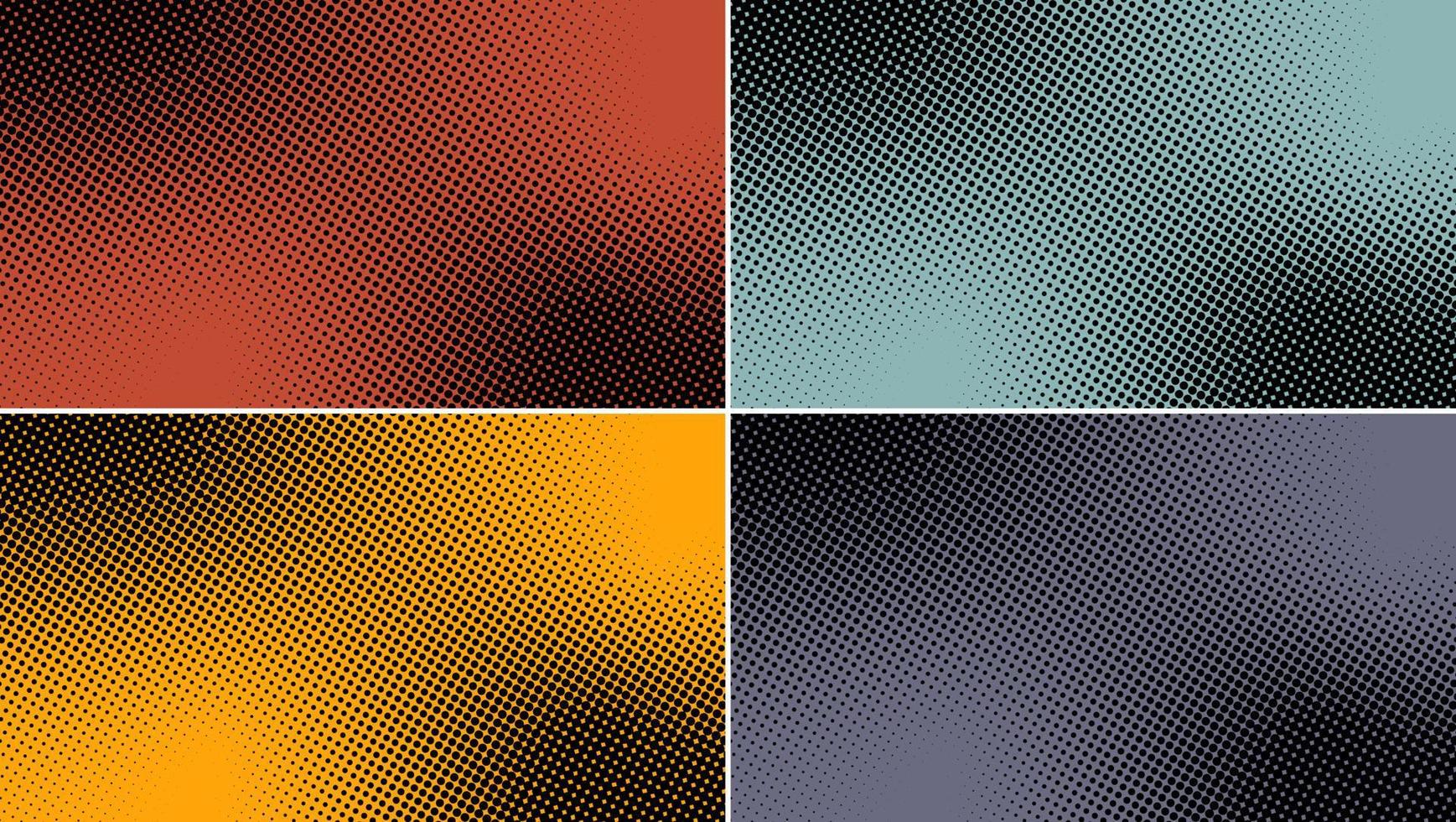 Set of abstract dotted halftone style on red, blue, yellow, purple colors background vector