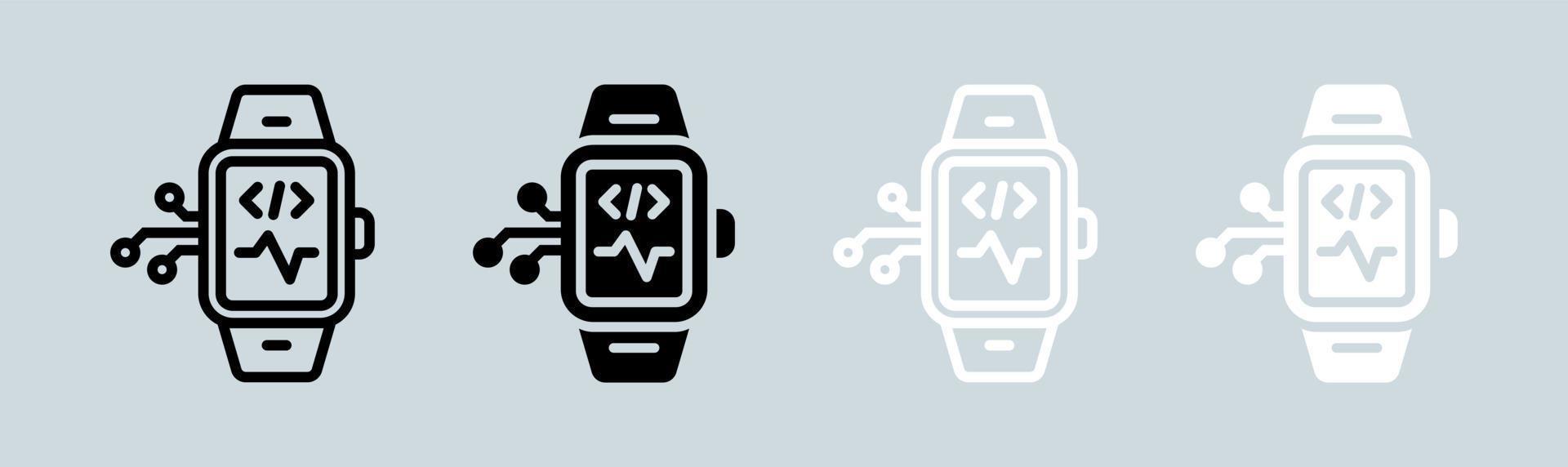 Smartwatch icon set in black and white. Smart watch signs vector illustration.