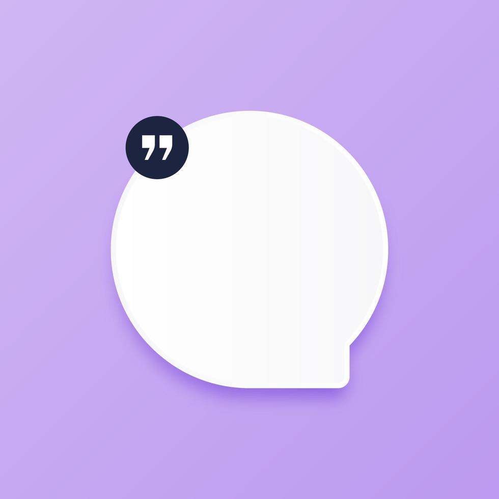 3D speech bubble with quotes icons on a purple background. Minimal blank 3d chat boxes sign. 3d and shadow vector illustration.