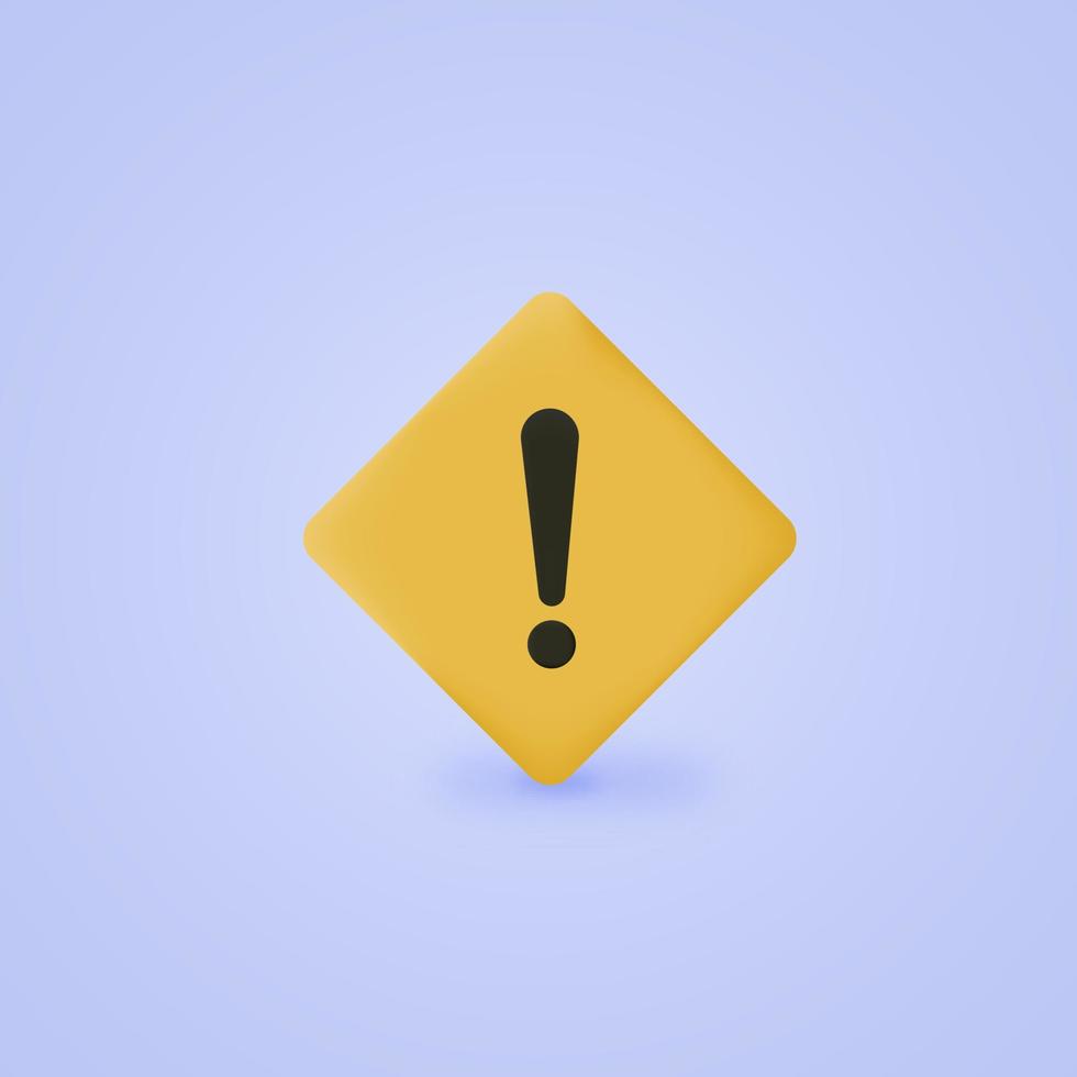 Warning message concept represented by exclamation mark icon. Exclamation 3d realistic symbol in rhombus. vector