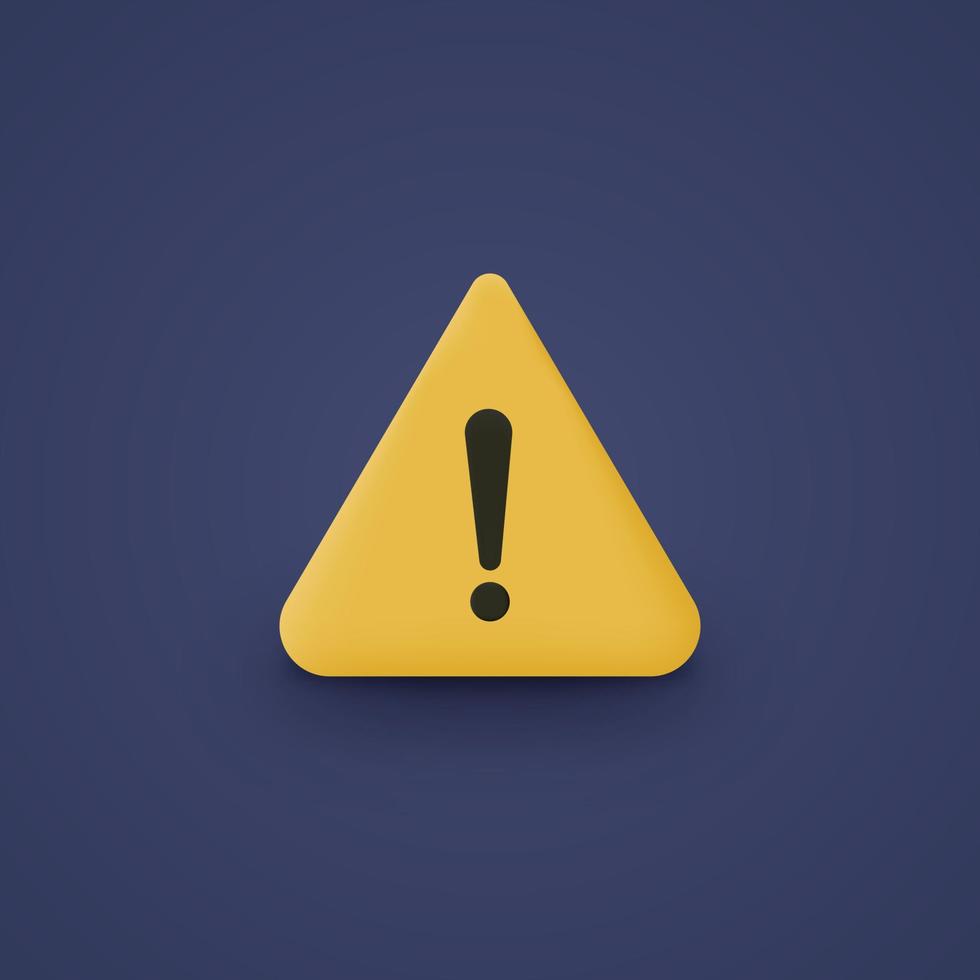 Warning message concept represented by exclamation mark icon. Exclamation 3d realistic symbol in triangle. vector