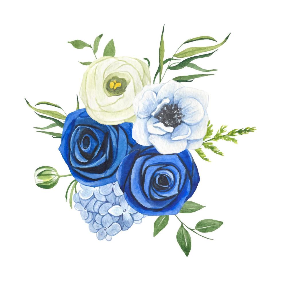 ramo de rosas azules y flores blancas vector