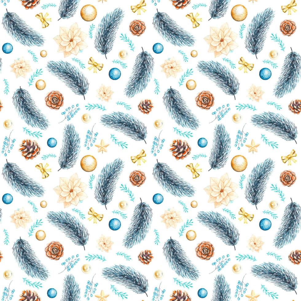 Seamless pattern with fir branches, cones, on a white background vector