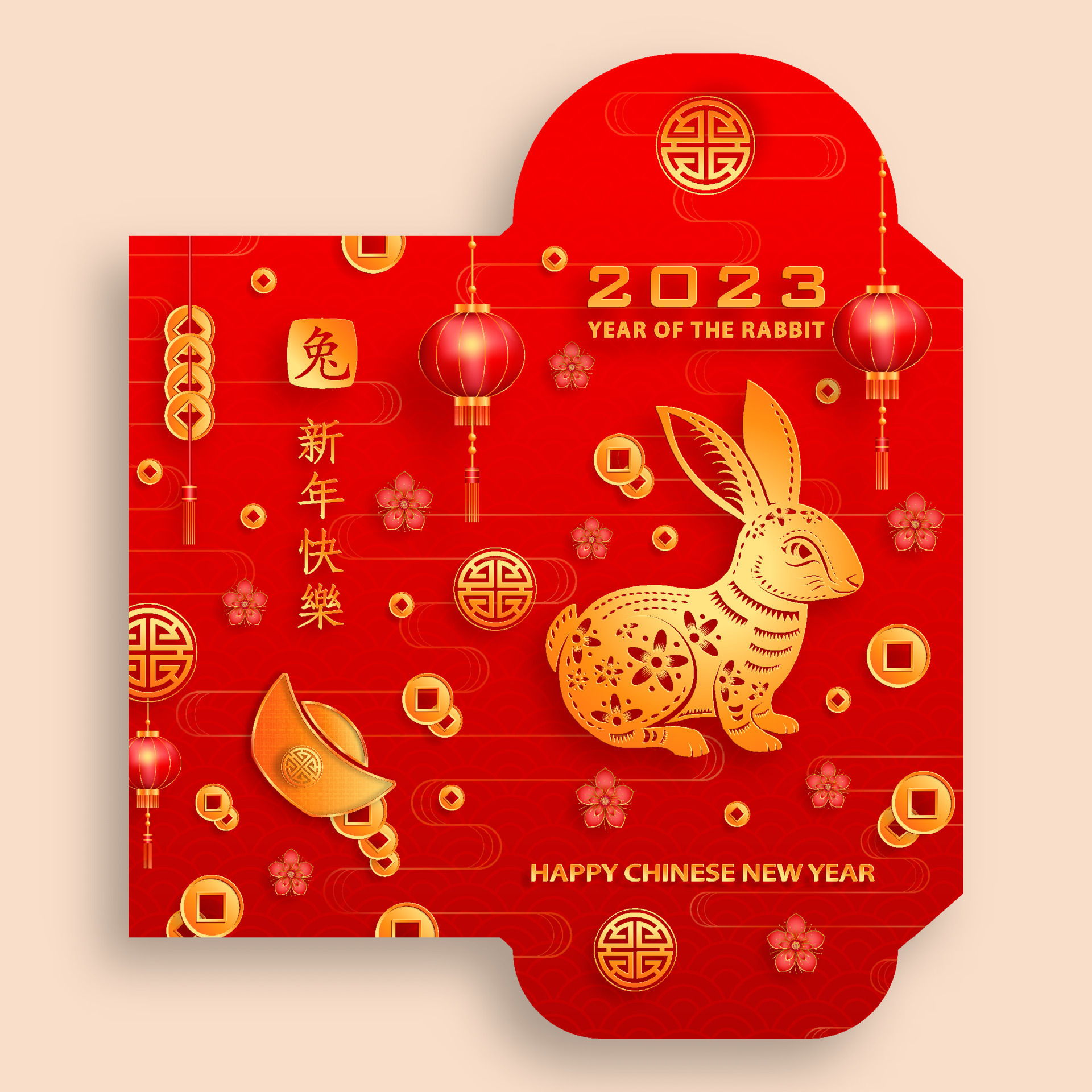LUCKY 2023 Chinese New Year Gold RABBIT 中国传统新年 Red Envelope