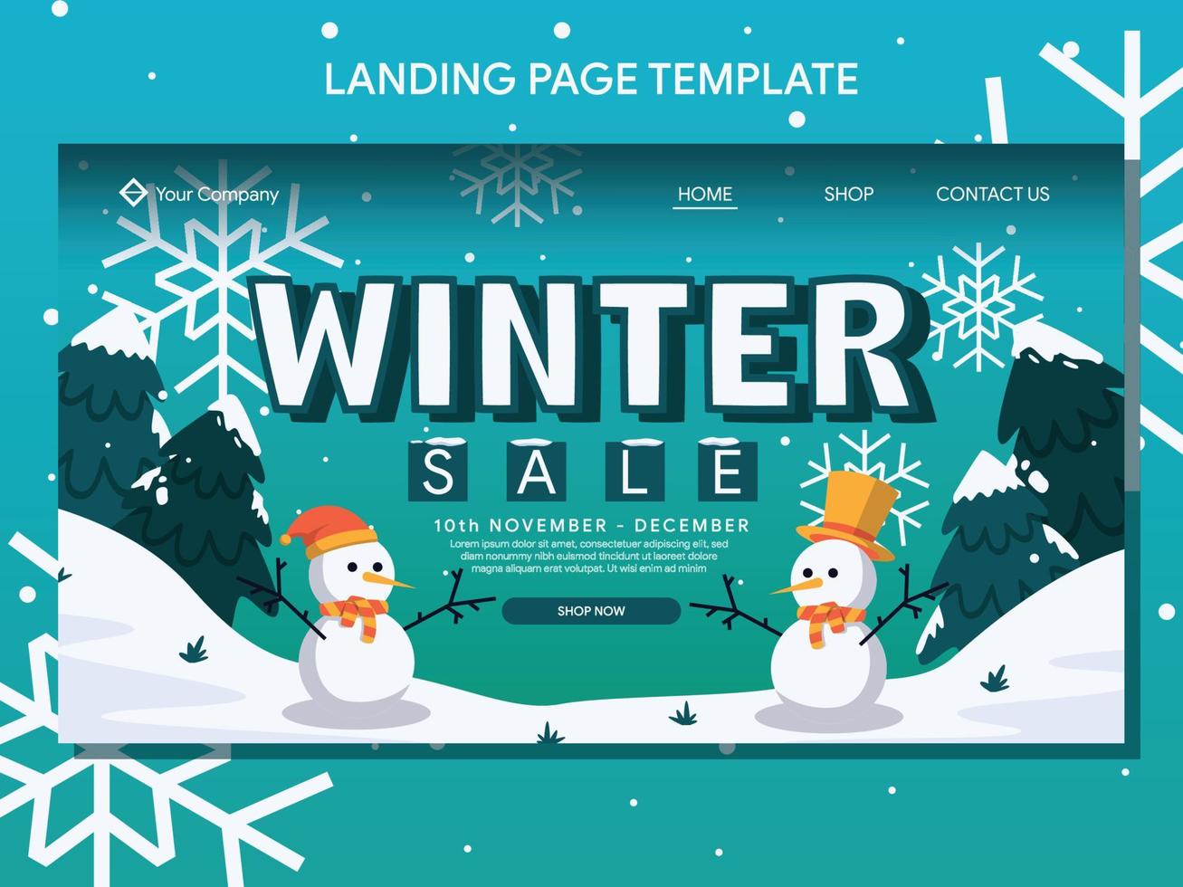 winter sale landig page and banner design template vector