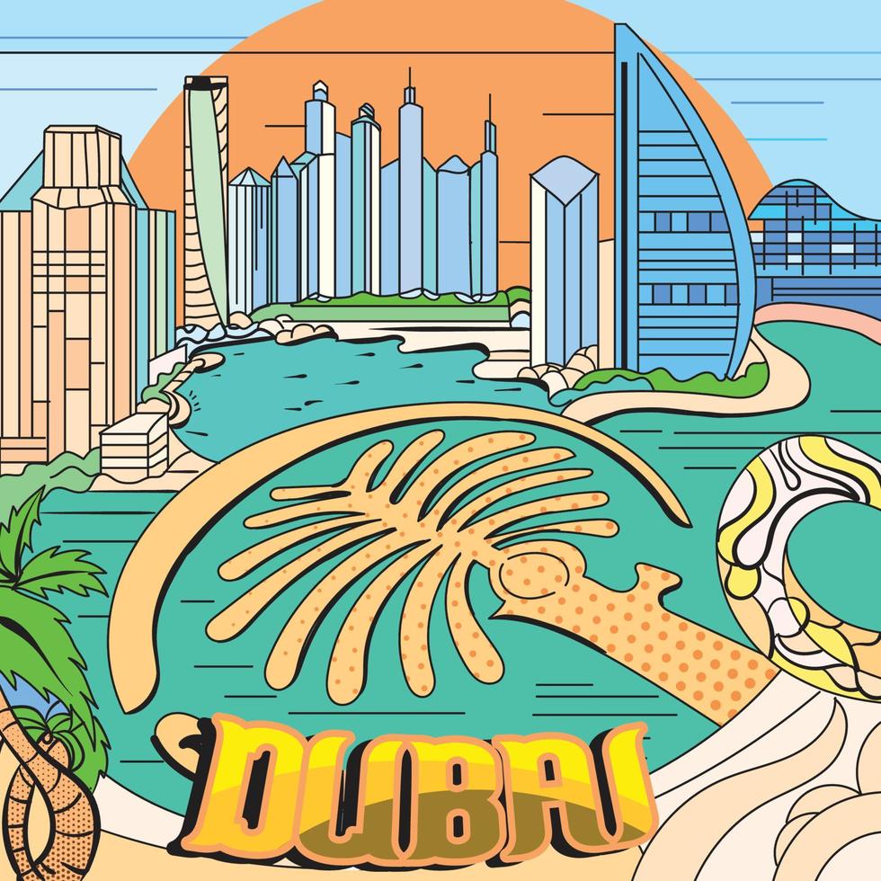 Dubai City Landmark Vector Illustration