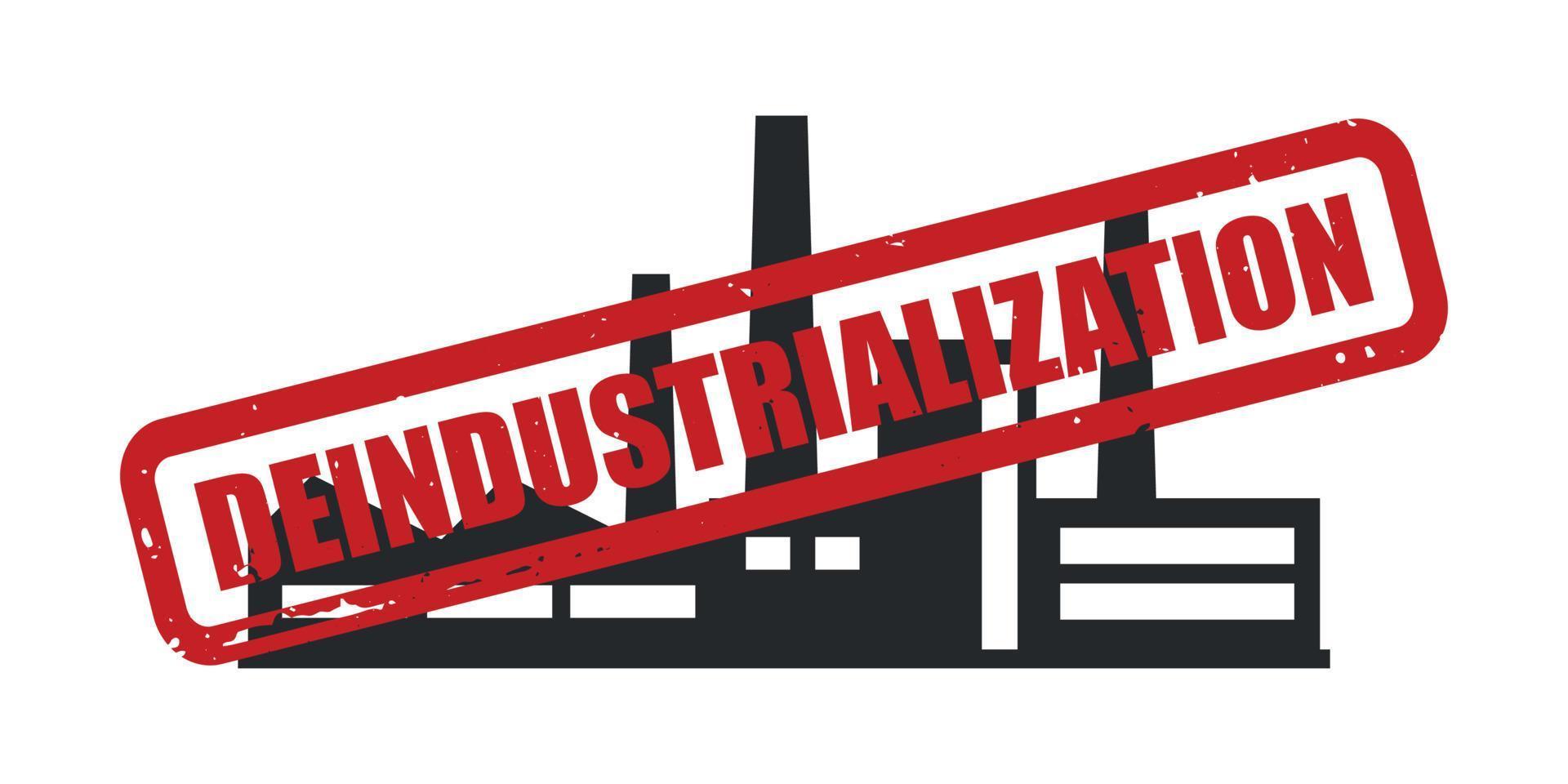 Stamp deindustrialization. Factory, plant and industrial building closed and abandoned. Termination of production, stop and closure of industry and production. vector illustration.