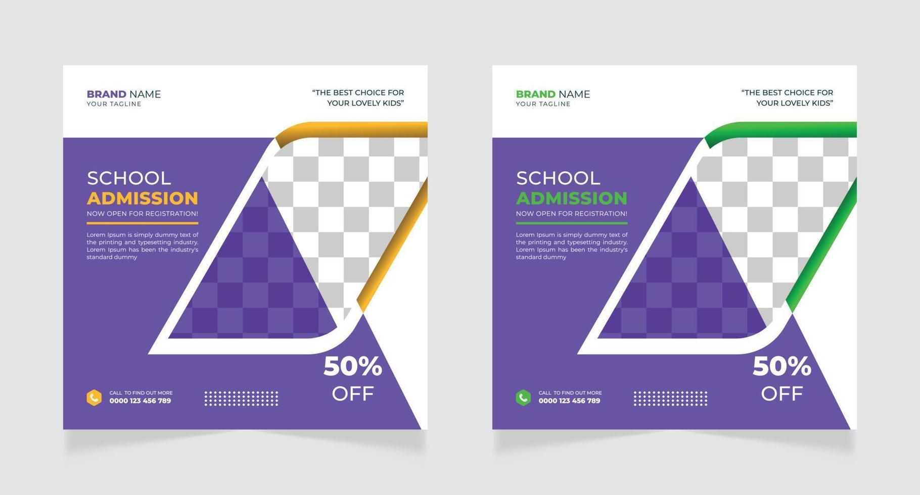 School education admission social media post or back to school admission web banner template vector
