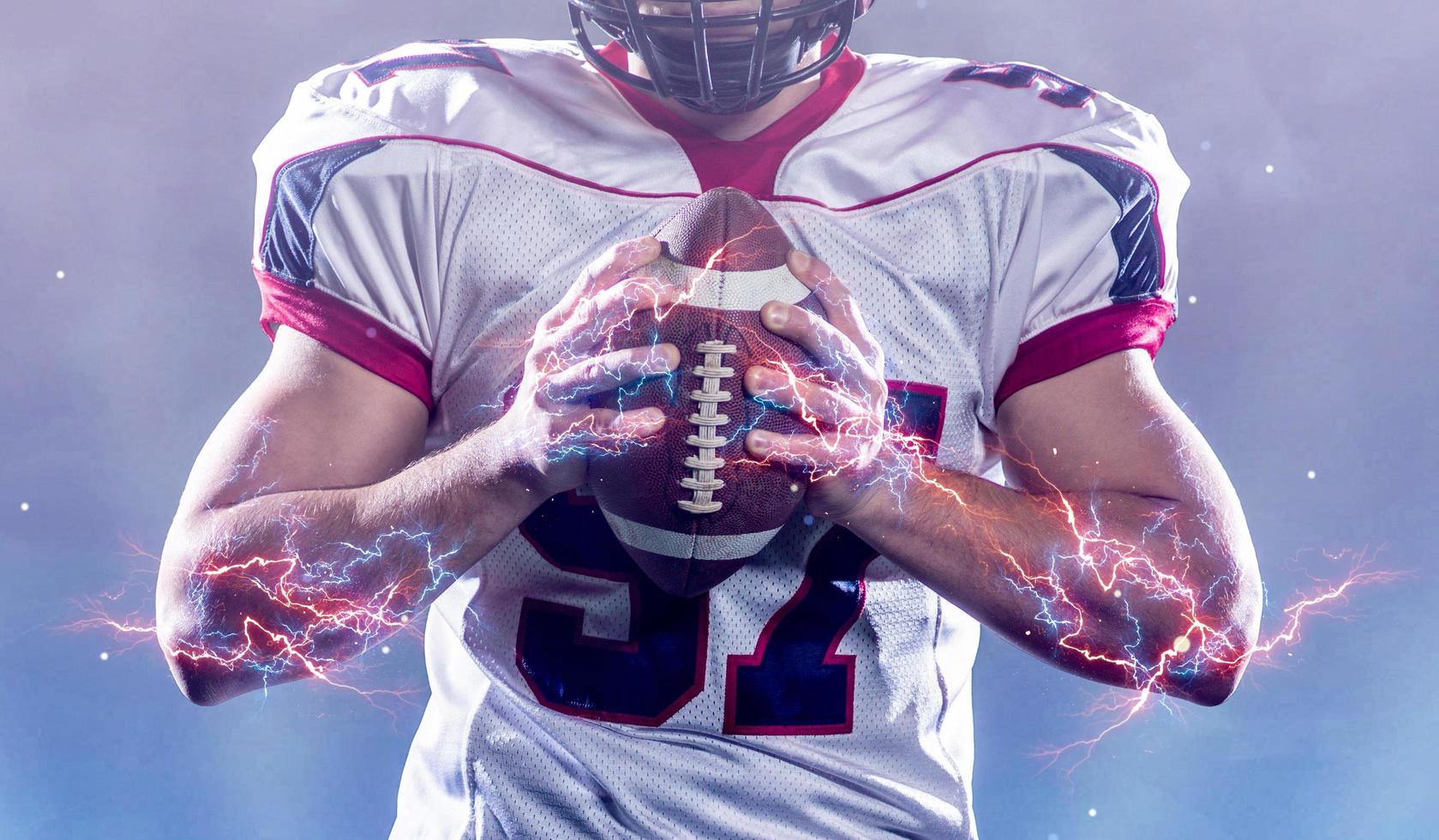 Closeup of confident American football player photo