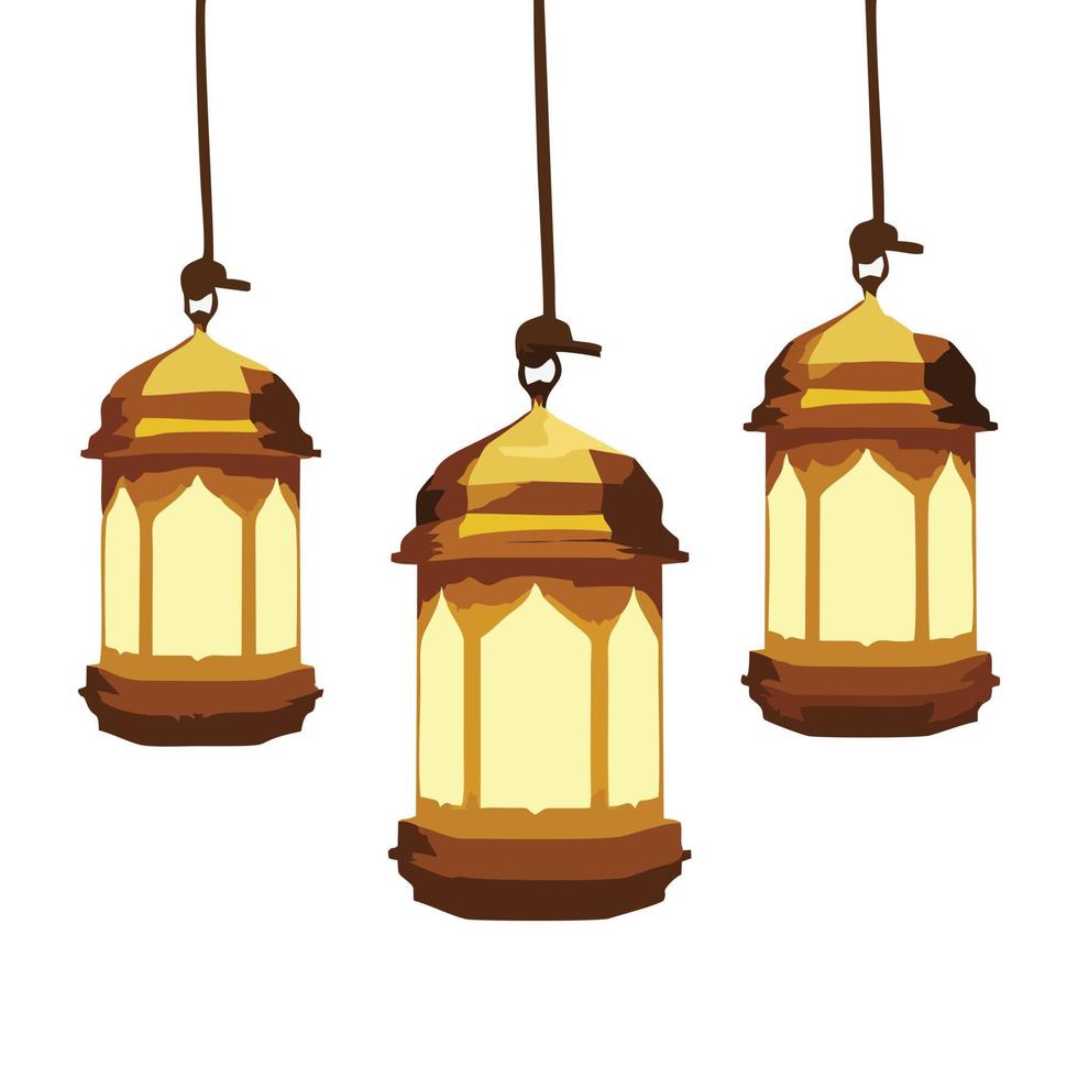 Three hanging lanterns are used for religious designs. Suitable for use in event activities and religious commemorations. Vector elements design