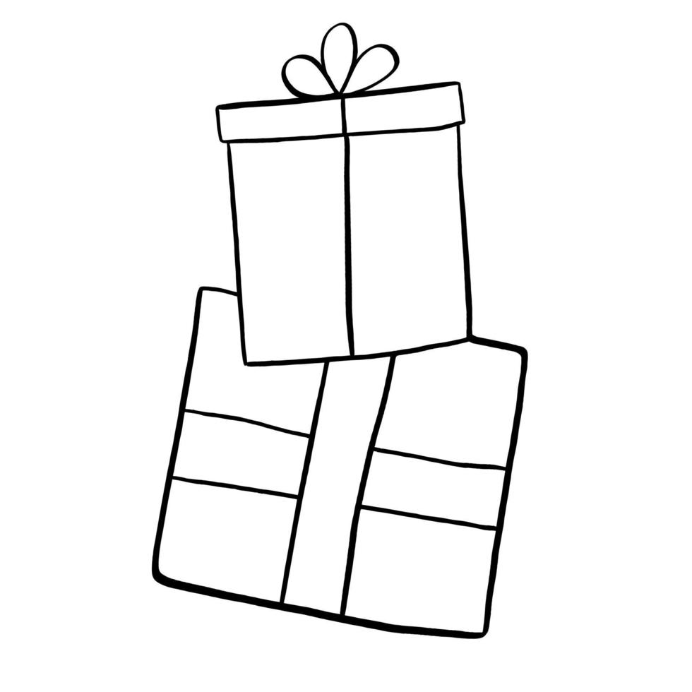 Black Line Doodle Gift elements. Vector illustration about Christmas or Birthday.