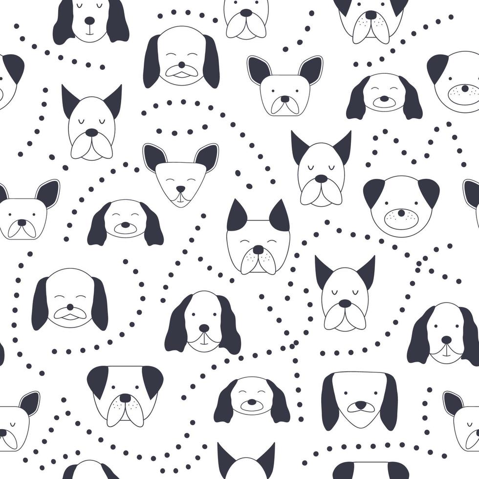 Seamless baby pattern with dog animal muzzles. Monochrome on a colored background. vector